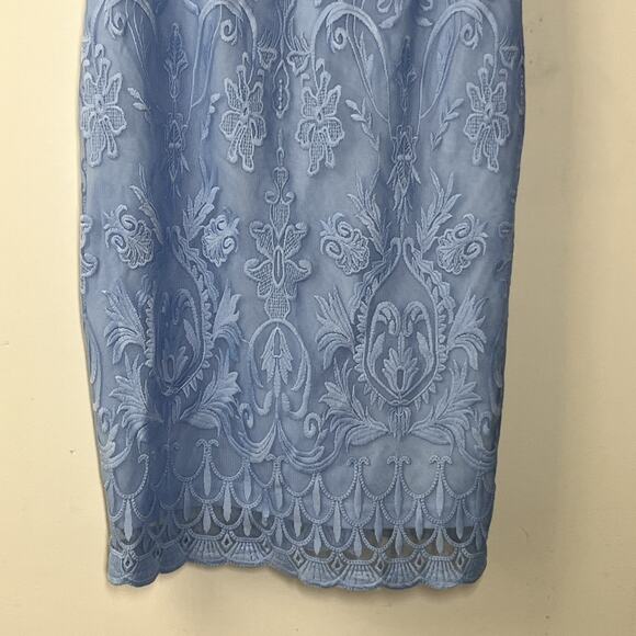 Pink Lily Embroidered Sheath Pencil Dress Medium Mesh Blue V Neck Strappy - Picture 5 of 14